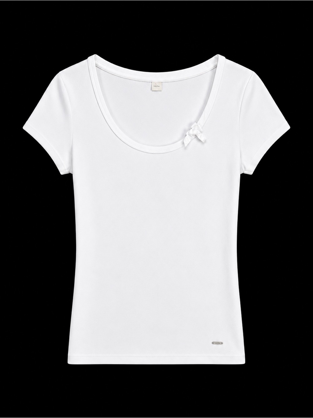 Women's White Scoop-Neck Short Sleeve Tee with Bow Detail